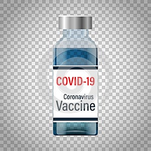 Vaccine against the coronavirus NCOV-19.Glass bottle of solution for injection on a transparent background. photo